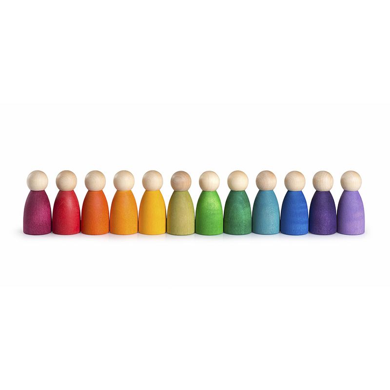 Omini arcobaleno in legno - 12 omini colorati