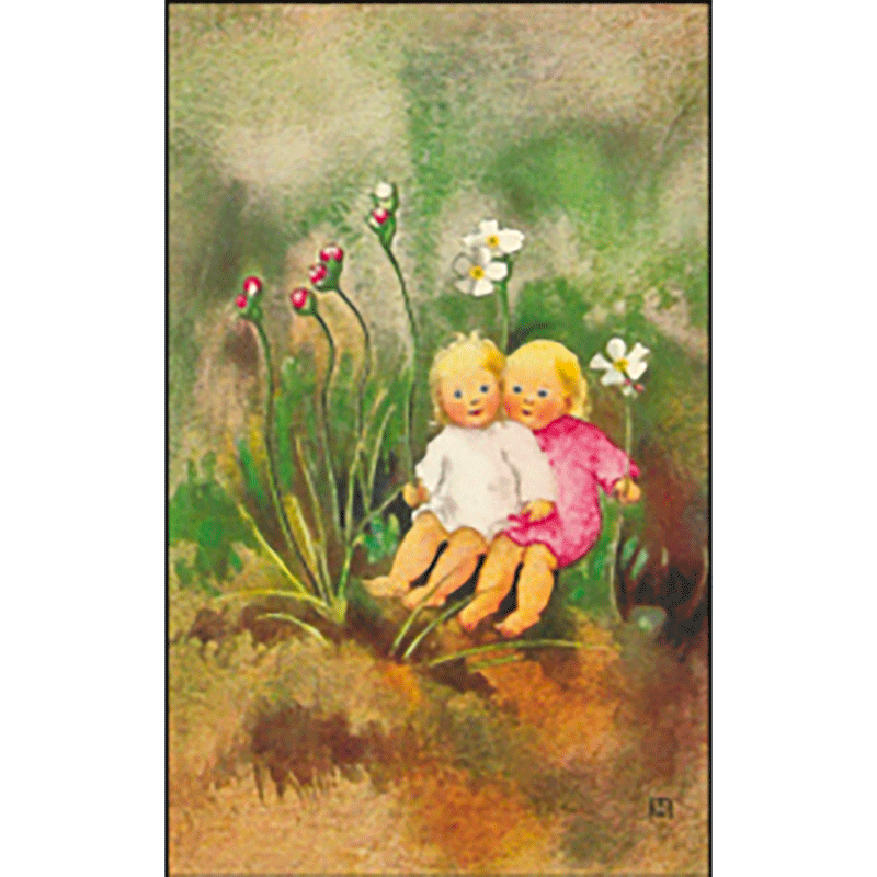 Cartolina: bimbe fiore margherite (sorelline)
