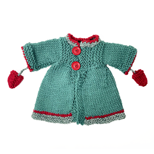 Cappotto verde e rosso con muffole comprese - per bambole
