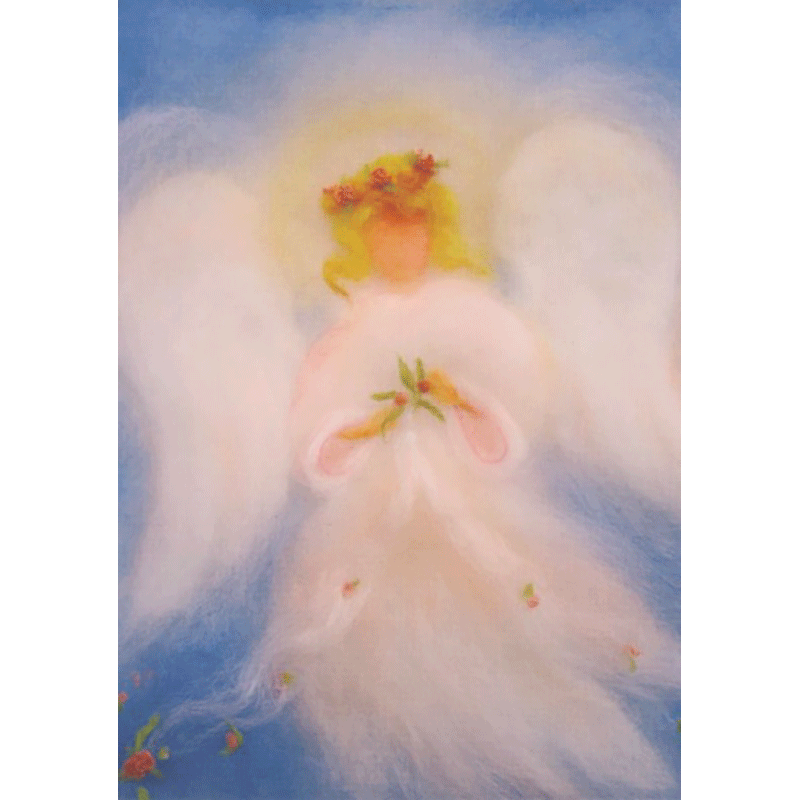 Cartolina: Angelo con coroncina di fiori