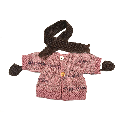 Giaccone per le bambole con guanti e sciarpa - rosa e marrone - pezzo unico