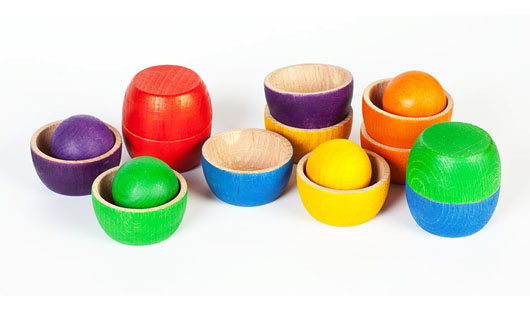 Ciotole e palline in legno colorate - 18 pezzi