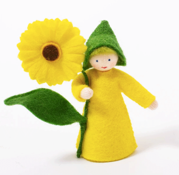 Bambino fiore Calendula Gialla con fiore in mano - in feltro