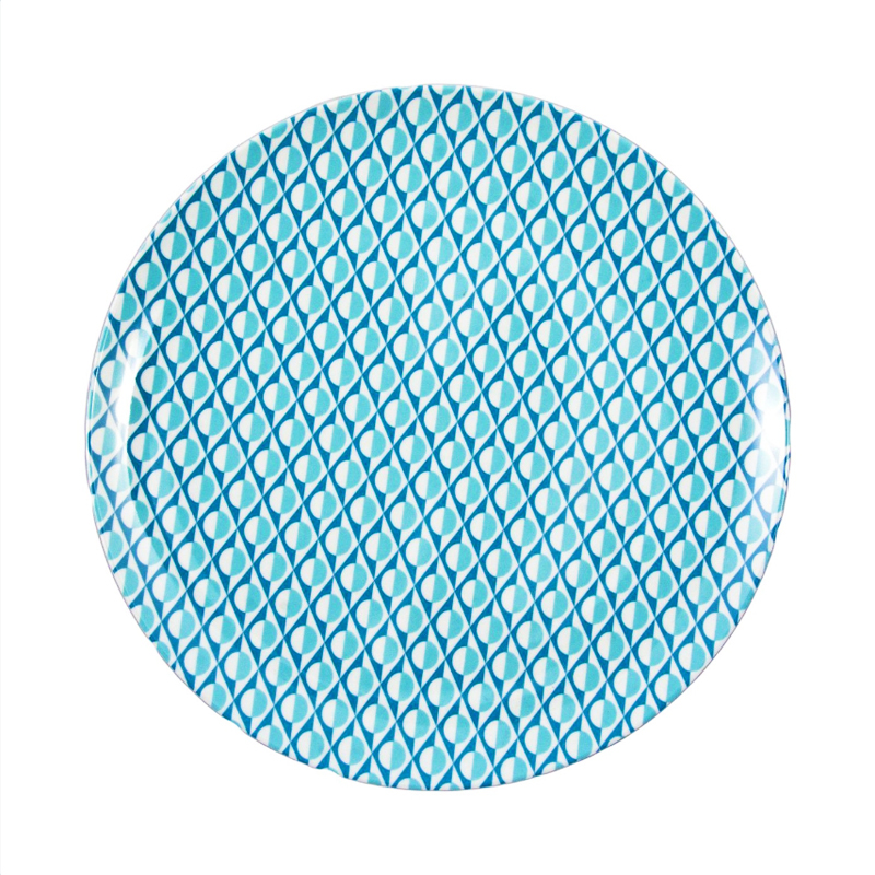 Piatto in melamina colorato geometrico azzurro