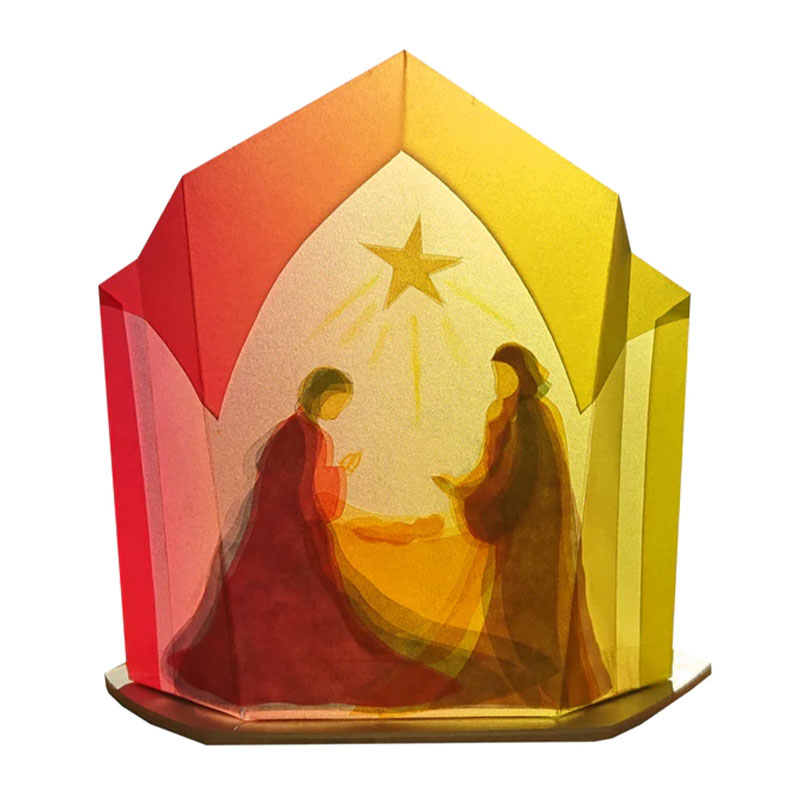 Piccola finestra trasparenze con base in legno - Giuseppe, Maria e il bambino Gesù