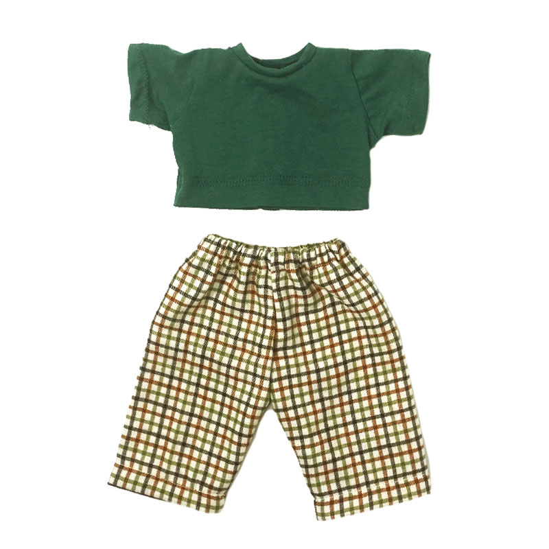 Pantaloni a scacchi e maglia verde - per bambole