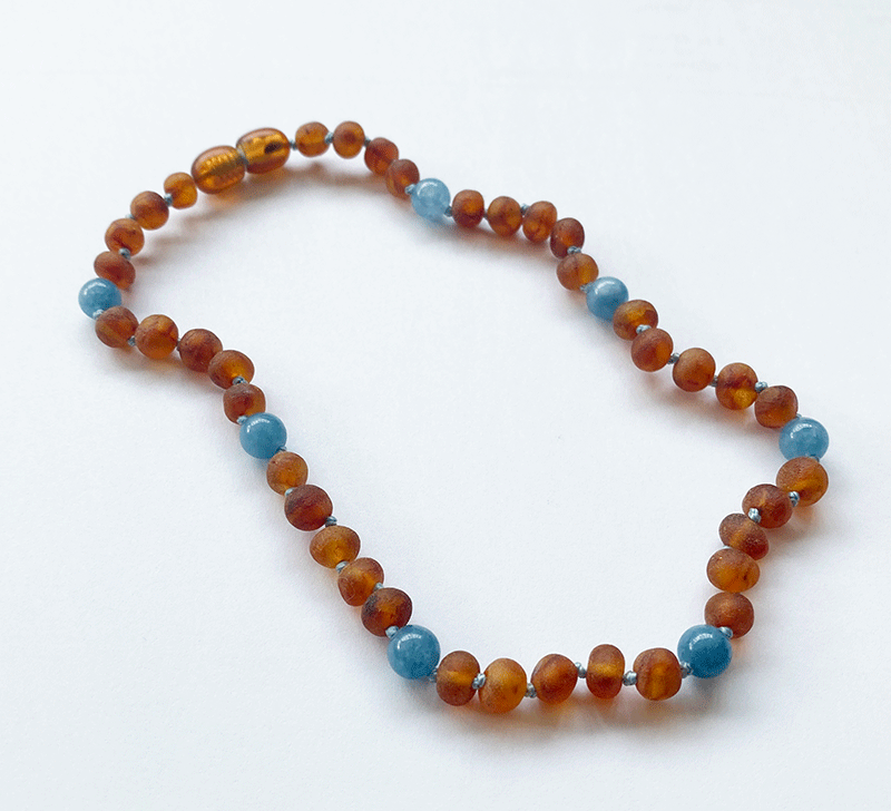 Collana di ambra grezza (per bambini) con pietre di acquamarina - 32 cm -  Ambra pietra di guarigione 