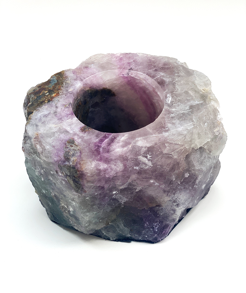 Porta candela lumino in fluorite dal colore verde viola