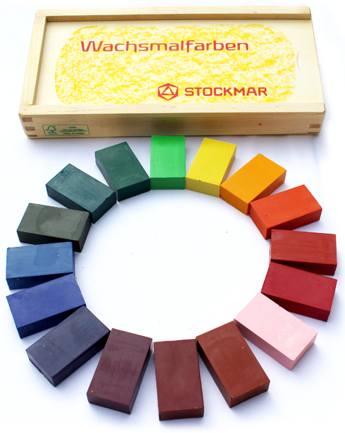 Pastelli a cera per la scuola steineriana Waldorf corti a mattoncino (16  colori) - Cassetta legno della Stockmar -  -   - Shop