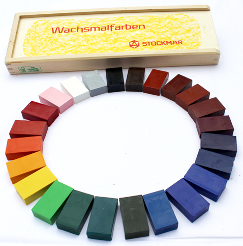 Pastelli a cera - Cassetta legno 24 colori a mattoncino 