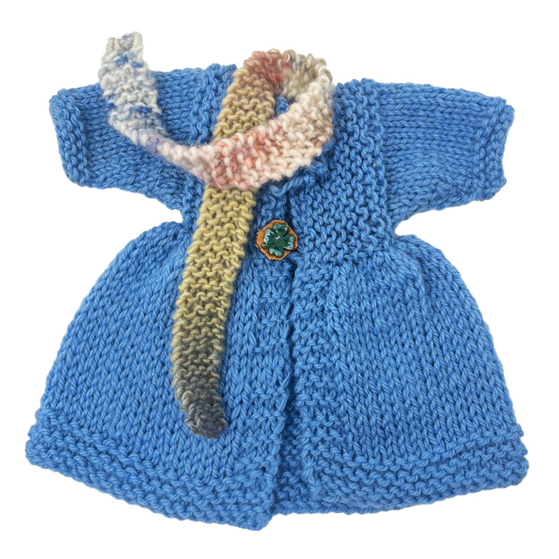 Cappottino per le bambole con sciarpa guanti azzurro - pezzo unico