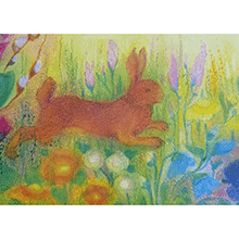 Cartolina: Coniglio nel prato fiorito