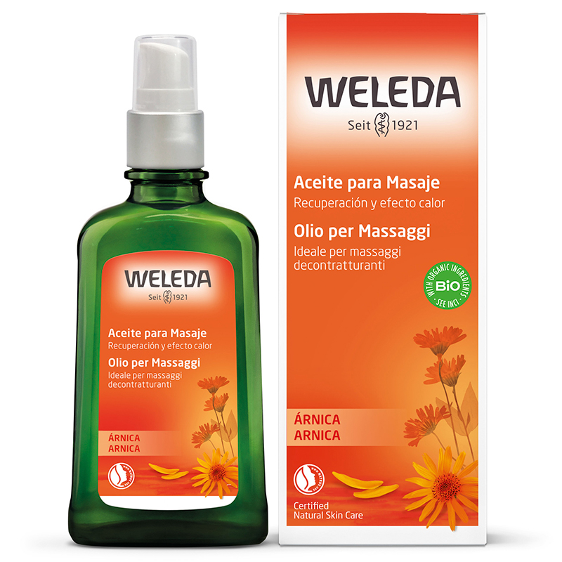 Olio massaggi all'Arnica, flacone dispenser da 100 ml