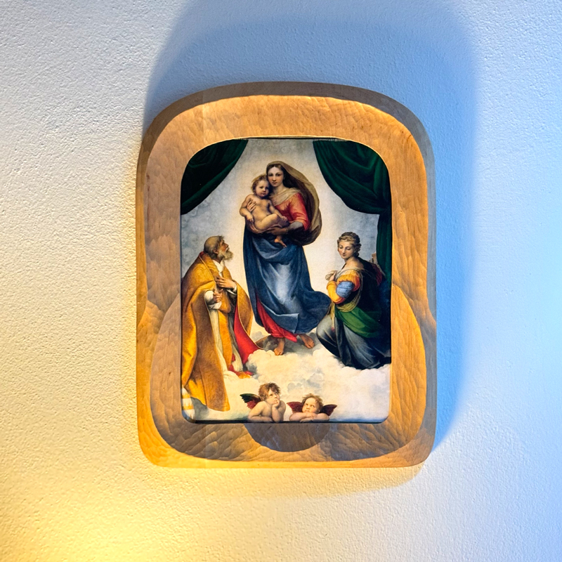 Quadro della Madonna sistina A4 con cornice in legno intagliato 
