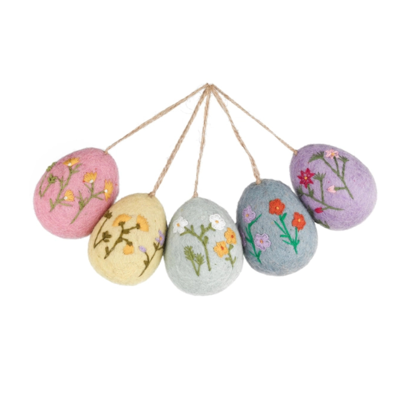 Decorazione da appendere - Uova di Pasqua in feltro ricamate (8cm) - 1 pezzo