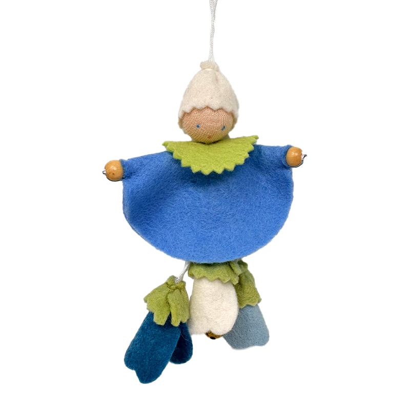 Bambolina piccola con campanello da appendere - azzurra