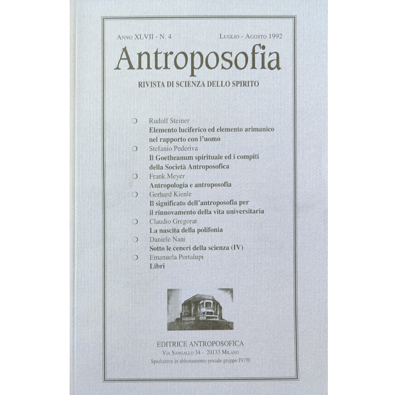 Antroposofia - Rivista di scienza dello spirito - Luglio Agosto 1992