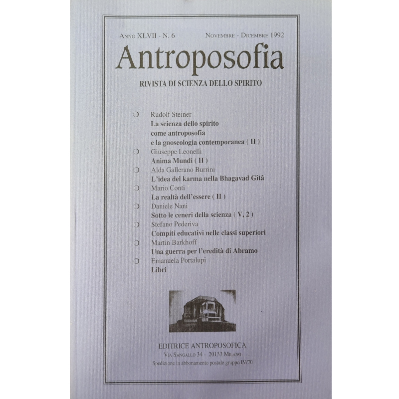 Antroposofia - Rivista di scienza dello spirito - Novembre Dicembre 1992