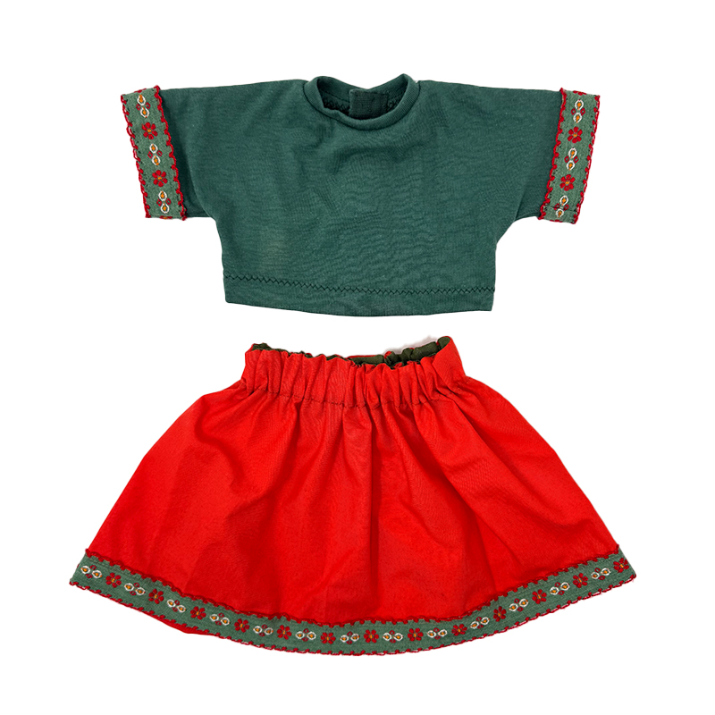 Gonna rossa con fiori e maglietta verde con fiori - per bambole 