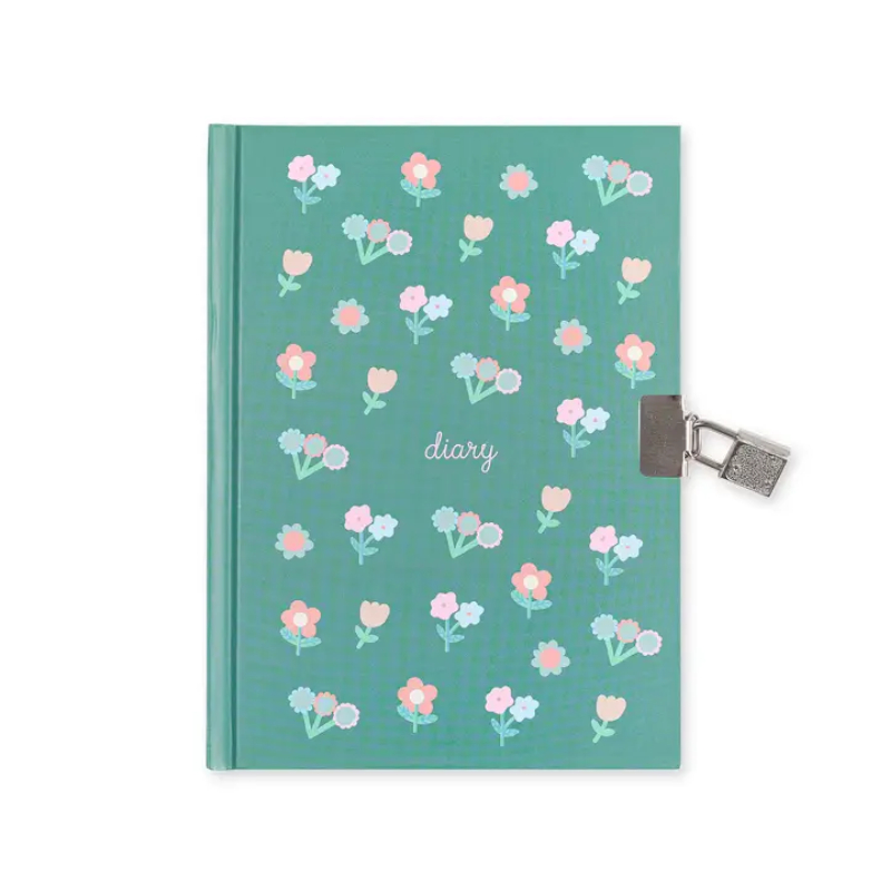 Diario segreto con lucchetto - Verde con margherite