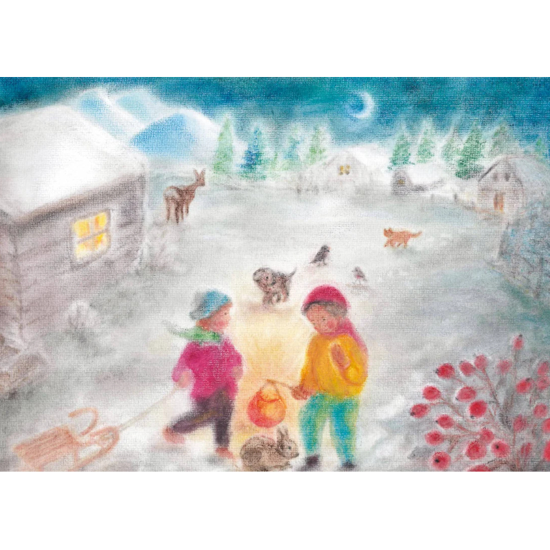 Cartolina: Bambini sulla neve 