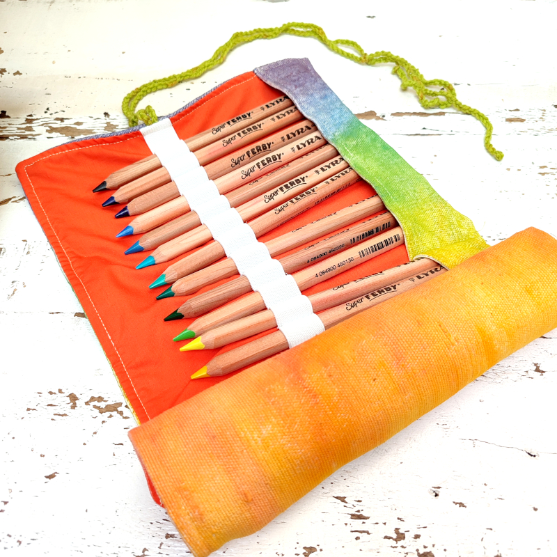 Astuccio in cotone per matite triangolari - Sfumato arcobaleno