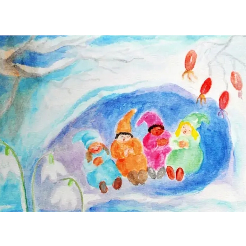 Cartolina: I Nani che dormono sotto la neve di Dorothea Schimidt