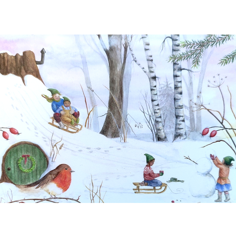 Cartolina: I folletti giocano nella neve