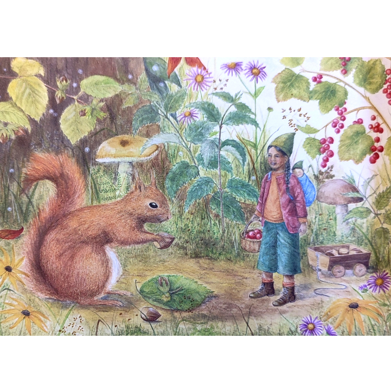 Cartolina: Nel bosco illustrazione di Mhairi Hellbrandt