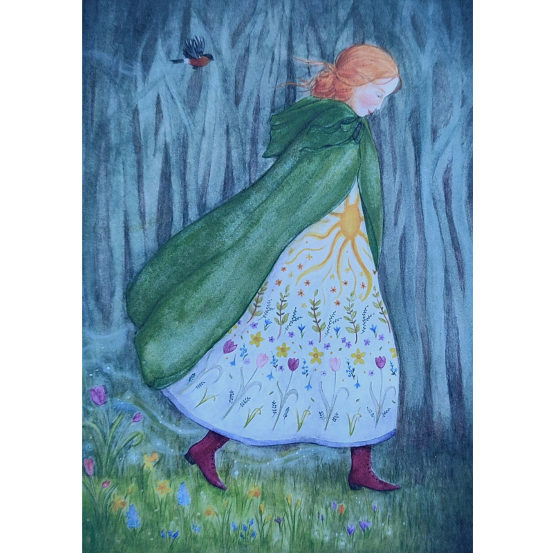 Cartolina: La Fata Primavera illustrata da Mhairi Hellbrandt