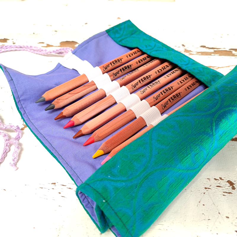 Astuccio in cotone per matite triangolari - Blu turchese 