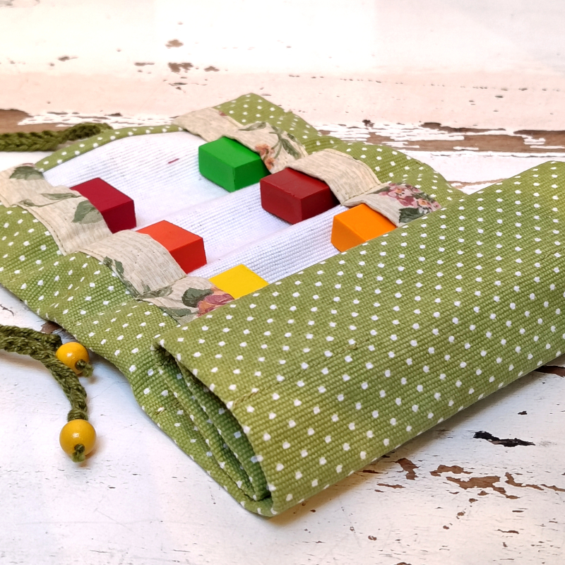 Astuccio in tela per pastelli a mattoncino - Pois