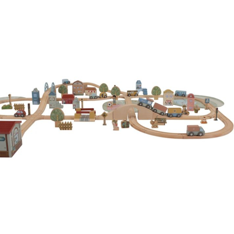 Pista del treno in legno con accessori -  114 pezzi 