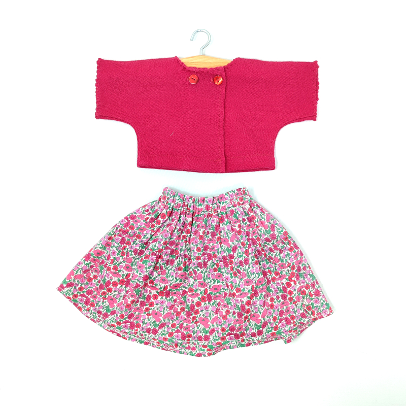 Gonna a fiori e magliettina rosa - per bambole