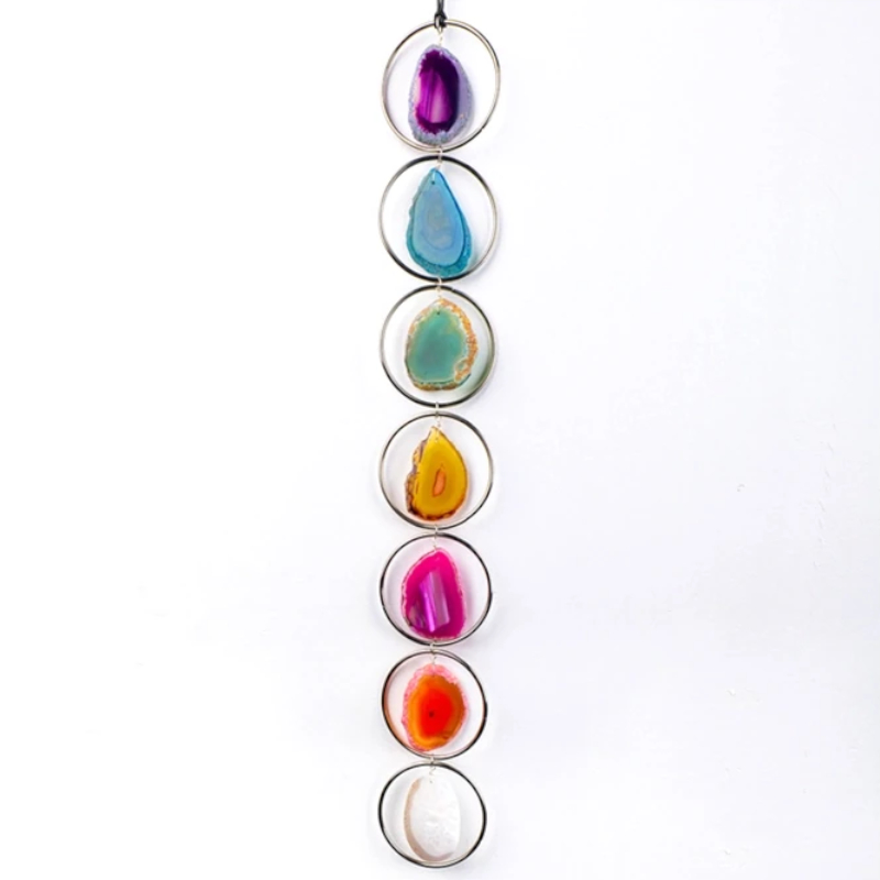 Decorazione minerali da appendere: sette chakra, con sette fette di agata