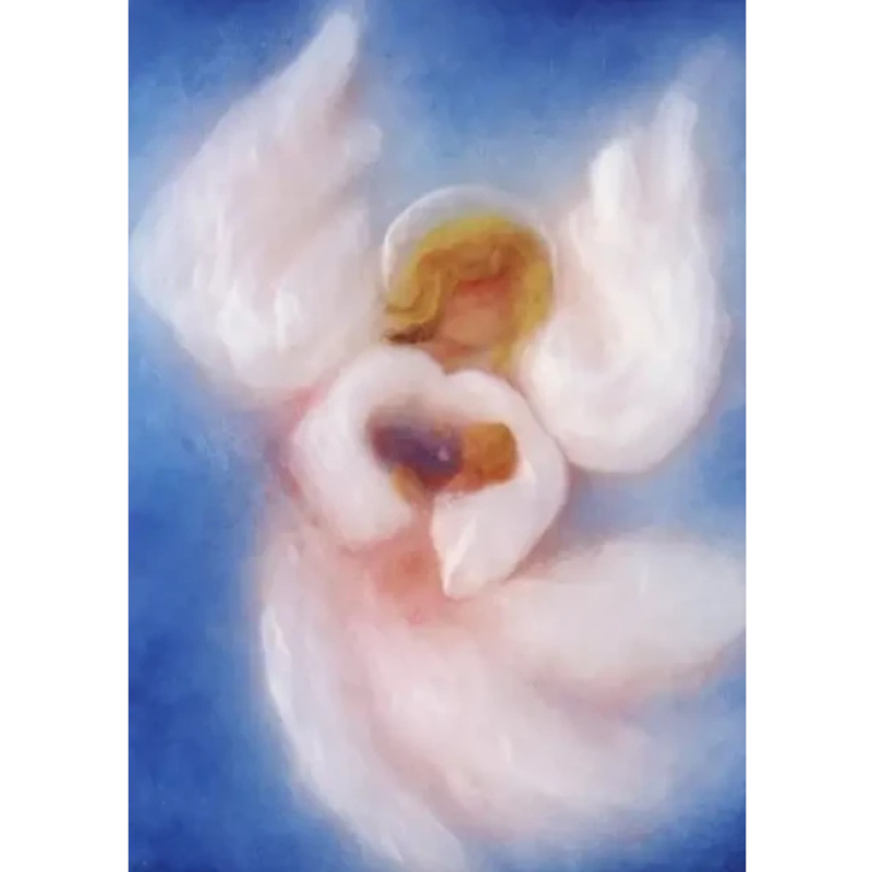 Cartolina: Lana cardata - Angelo blu con bambino 