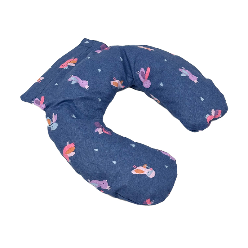 Cuscino poggia testa per neonati in pula di miglio, con fodera asportabile - blu con uccellini