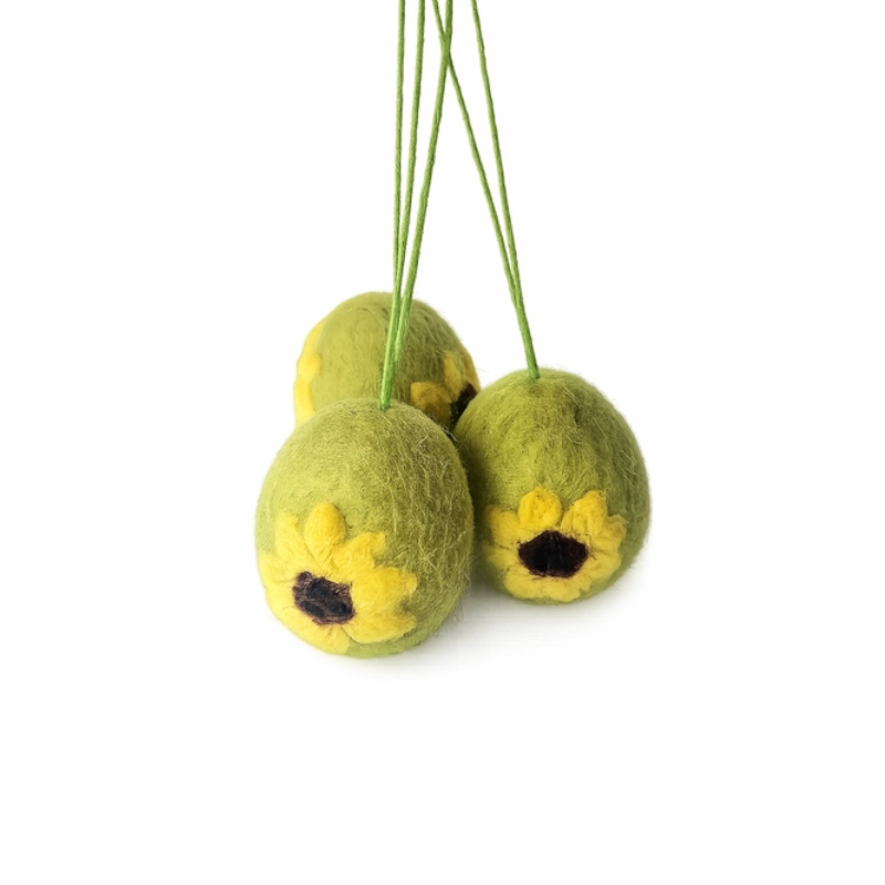 Uova di Pasqua in lana cardata da appendere Girasole - 1 pezzo