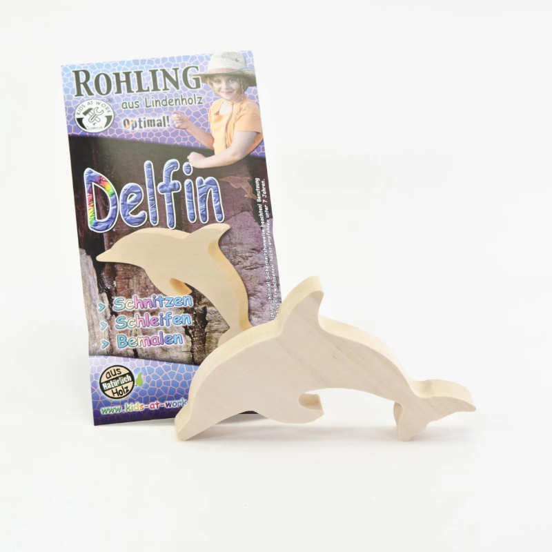Figura in legno grezza da raspare, levigare e dipingere - Delfino 
