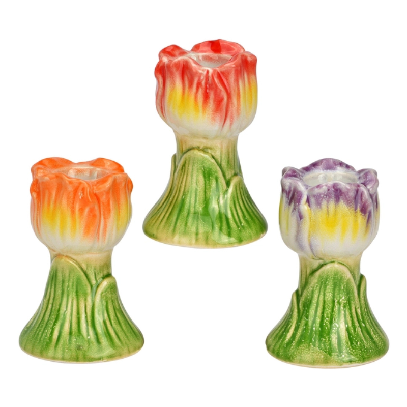Portacandela in ceramica colorata Tulipano - 1 pezzo