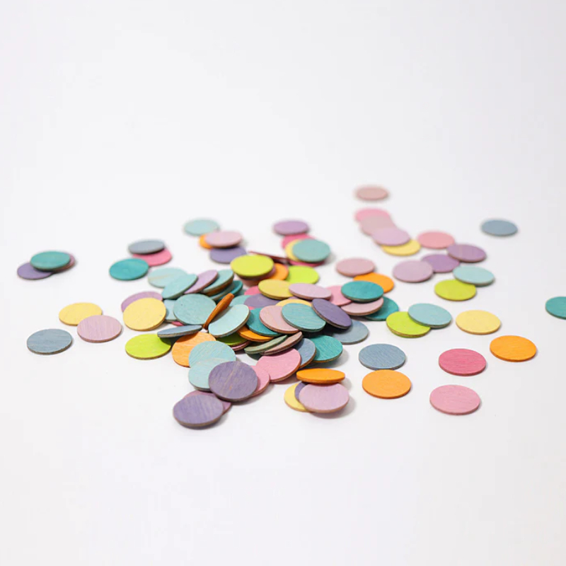 Monete cordiandoli in legno per giocare - colori pastello