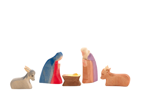 Presepe piccolo in legno - Maria, Giuseppe, Gesu, il bue e l'asinello