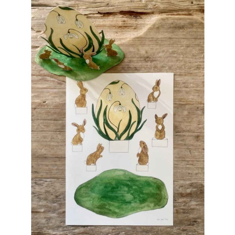 Uovo di Pasqua con bucaneve e leprotti - da ritagliare 