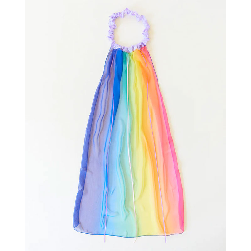 Coroncina con velo arcobaleno in seta