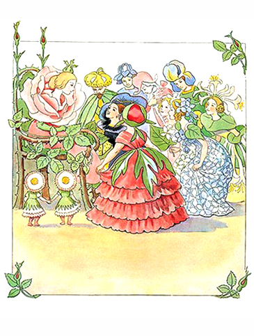 Cartolina: Festa dei fiori, la Regina Rosa di Elsa Beskow