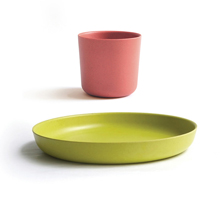 Set piatto e bicchiere small - verde lime e terracotta