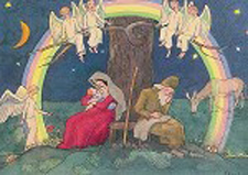 Cartolina: Maria e Giuseppe sotto l'arcobaleno