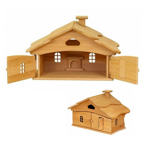 Casa in legno per le bambole con porta e ante