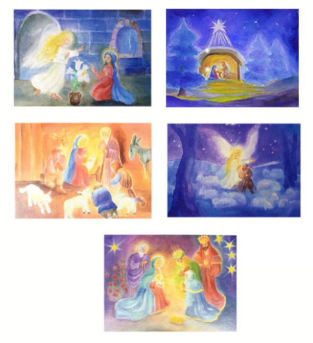 Cartoline: Dall'Annunciazione ai Re Magi - 5 illustrazioni per il Natale