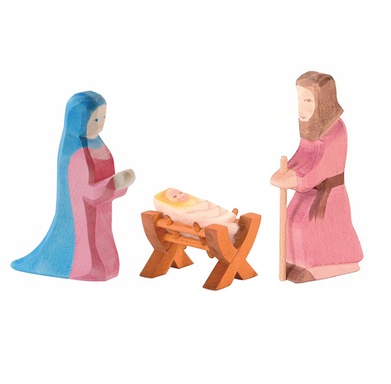 Presepe grande in legno - Maria, Giuseppe, Gesu e culla